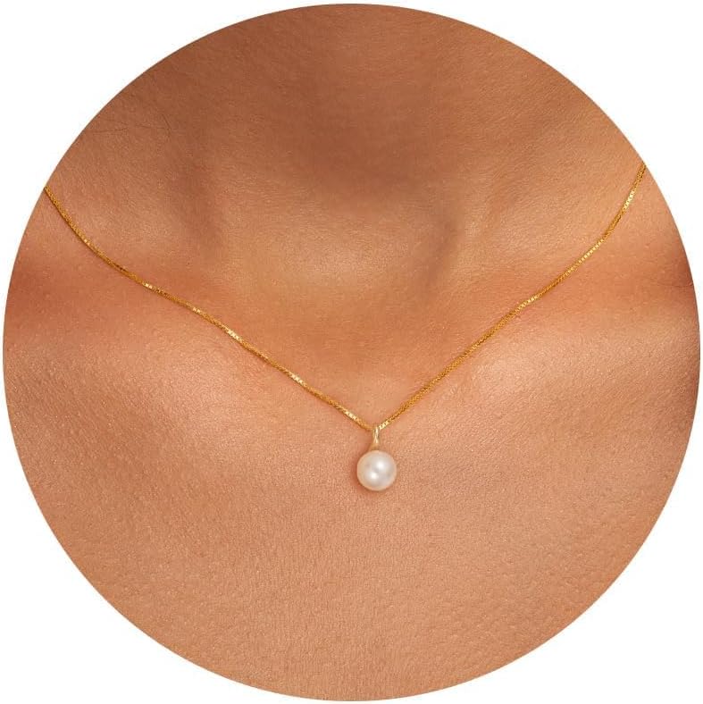 PRTGL Store Pearl Necklace: 14K Gold-Plated/White Gold-plated Pearl Necklace for Women 16.5” + 2” - Image 1
